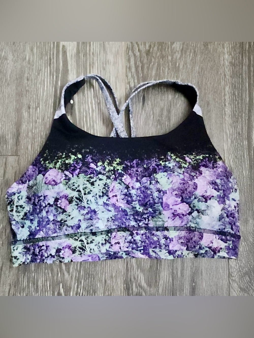 Lululemon Purple Floral Sports Bra Strappy Back Medium Support Athletic Size S/6
